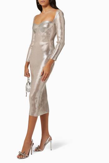 hover state of Helen Midi Dress in Metallic Knit
