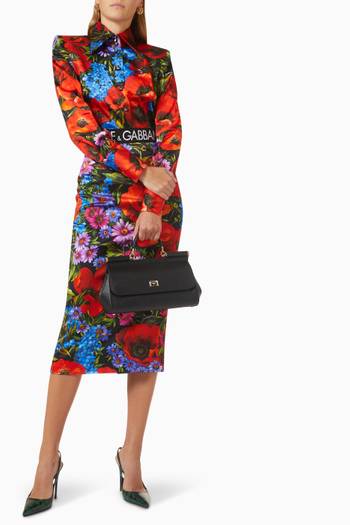 hover state of Meadow-print Midi Skirt in Stretch-satin