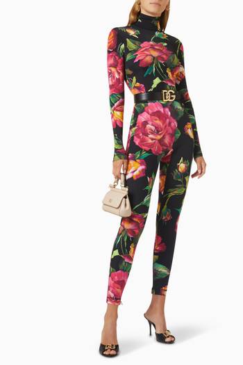 hover state of Rose-print Turtleneck Jumpsuit in Stretch-jersey