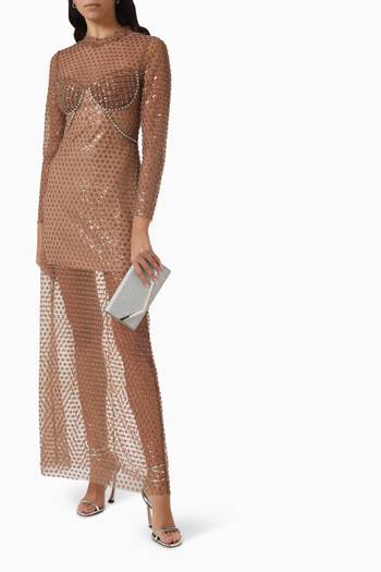 hover state of Diamante Bustier Maxi Dress in Dot Sequin Mesh