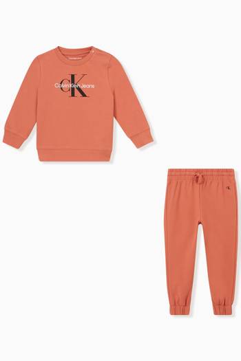hover state of Logo Sweatshirt & Pants Set in Organic Cotton Terry