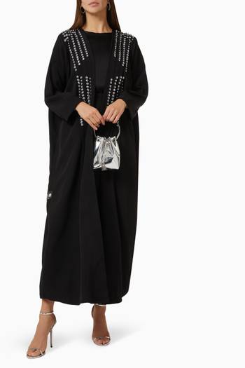 hover state of Snap-button Embellished Abaya in Crepe 