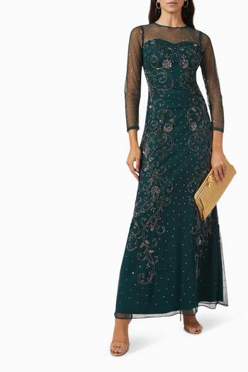 hover state of Sequin Embellished Gown in Tulle Mesh