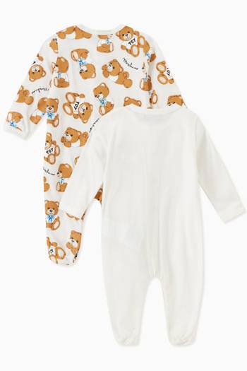 hover state of Teddy Toy & Logo Print Sleepsuits in Cotton Jersey, Set of 2