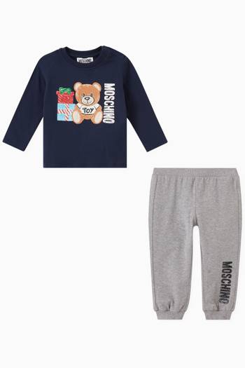 hover state of Teddy Print Sweatshirt and Sweatpants, Set of Two