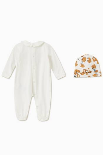 hover state of Triple Teddy & Logo Sleepsuit & Hat Set in Jersey