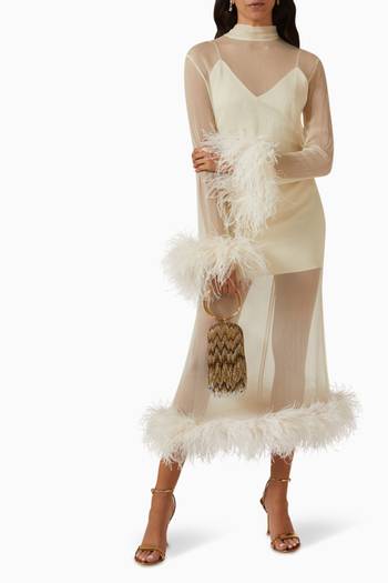 hover state of Gina Venti Dress in Silk & Ostrich Feathers