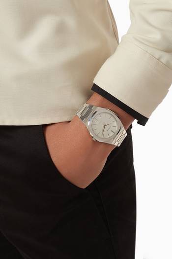 hover state of Linen Ultra Thin Quartz Stainless Steel Watch, 40mm
