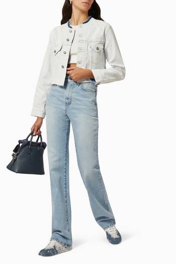 hover state of Cropped Collarless Jacket in Denim
