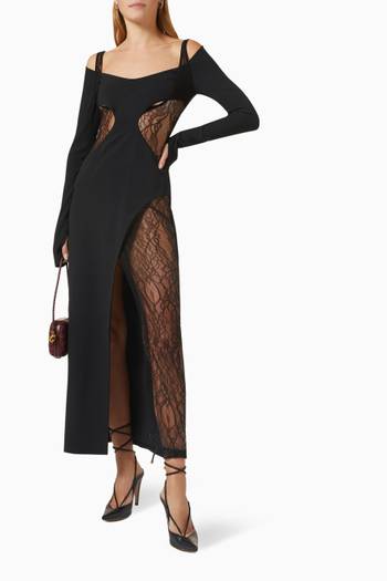 hover state of Composite Cut-out Maxi Dress in Stretch-cady & Lace