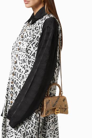 hover state of Hourglass XS Top Handle Bag with Rhinestones in Suede Calfskin