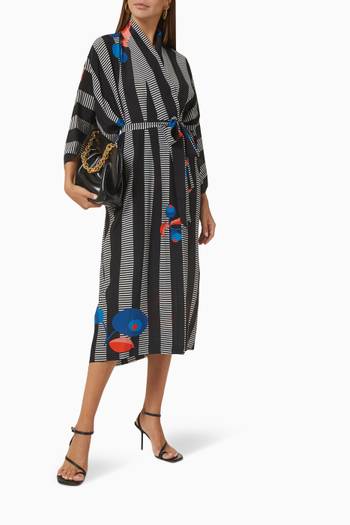 hover state of Moll Kimono Robe Midi Dress in Silk Crepe de Chine