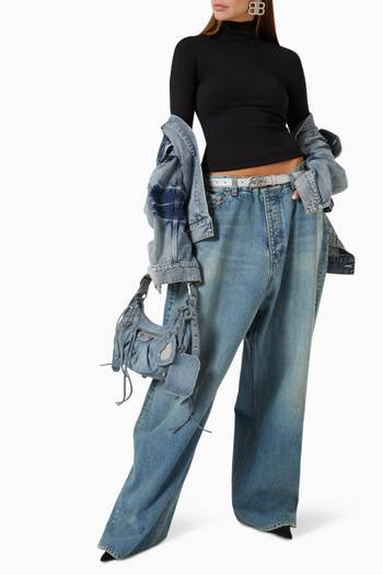hover state of Large-fit Baggy Jeans in Coated Denim