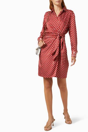 hover state of Bavero Printed Mini Wrap Dress in Recycled Twill