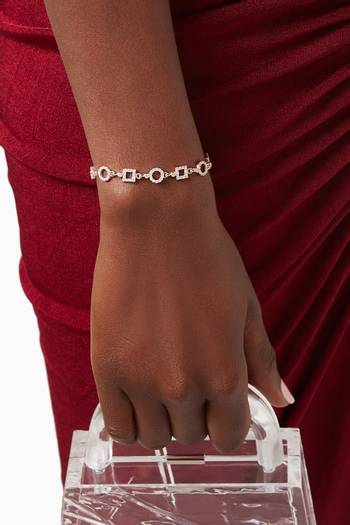 hover state of Circle & Square Charm Crystal Bracelet in Sterling Silver