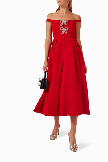 hover state of Bow Midi Dress in Crepe