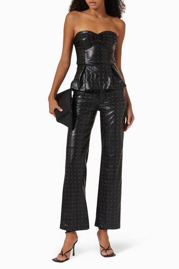 hover state of Studded Strapless Top in Faux-leather