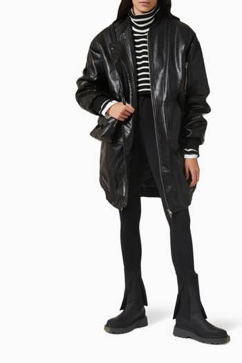 hover state of Jesse Long Bomber Jacket in Faux-leather