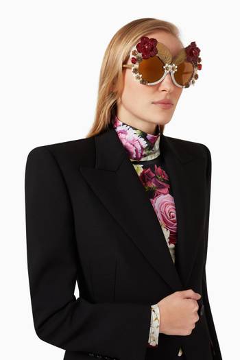 hover state of Floral-embellished Sunglasses in Acetate