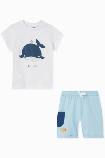 hover state of Whale-print T-shirt & Shorts Set