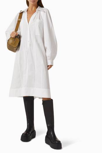 hover state of Shirred Shirt Midi Dress in Cotton-poplin