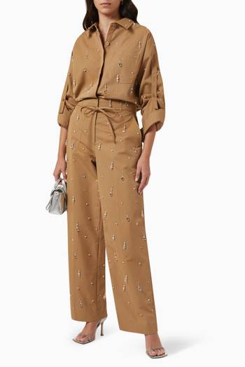 hover state of Drip-embellished Wide-leg Pants in Cotton-blend