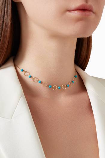 hover state of Connected Circles Turquoise Choker in 18kt Yellow Gold