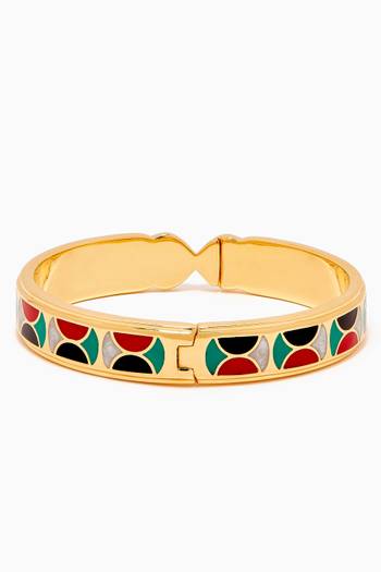 hover state of Casablanca Patterned Ceramic Bangle in Brass, 11mm