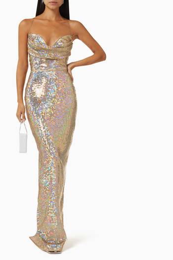 hover state of Draped Maxi Dress in Sequin