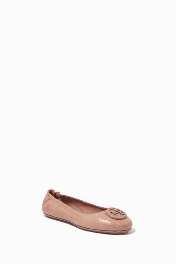 hover state of Minnie Travel Ballet Flats in Water Snake-embossed Leather