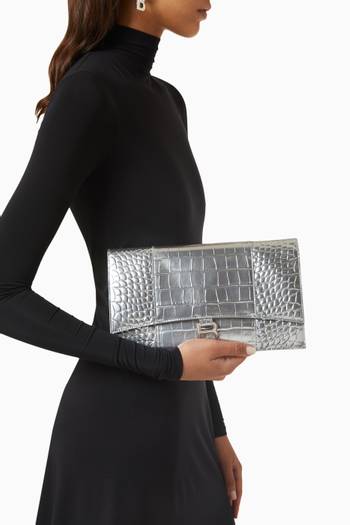 hover state of Hourglass Flat Pouch in Shiny Croc-embossed Leather