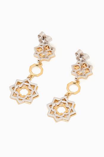 hover state of Al Qasr Star Drop Earrings in 18kt White & Yellow Gold