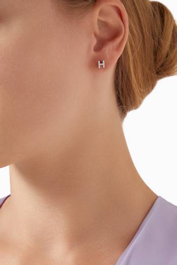 hover state of "H" Letter Diamond Single Stud Earring in 18kt White Gold