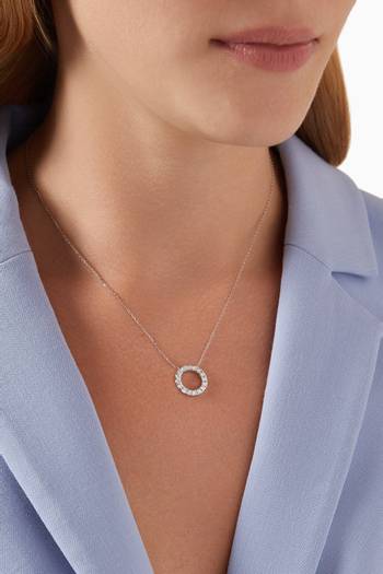 hover state of Midi Circle Diamond Pendant Necklace in 18kt White Gold