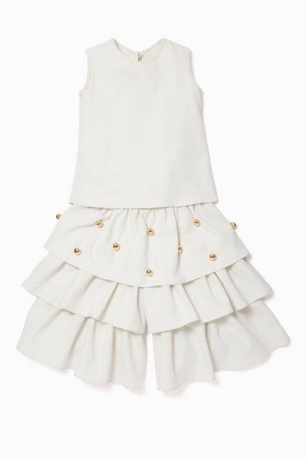 hover state of Embellished  Ruffle-Tiered Shorts