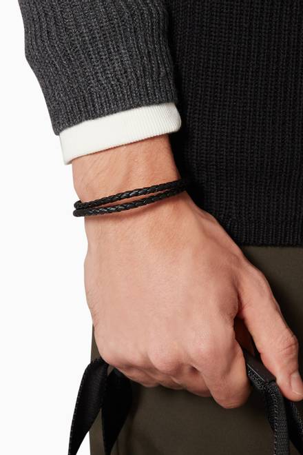 hover state of Elio 2-Line Woven Leather Bracelet