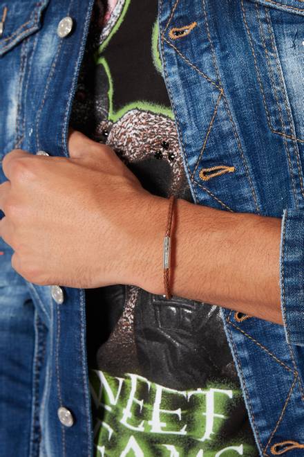 hover state of Gianni Sterling Silver & Woven Leather Bracelet          