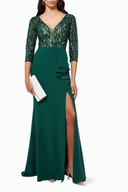 hover state of Sequin Frill Embellished Gown   