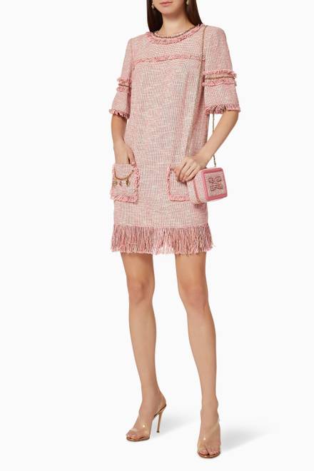 hover state of Fringed Tweed Mini Dress 