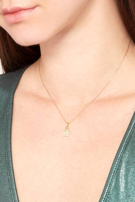 hover state of Diamond Lock Pendant Necklace in 18kt Yellow Gold  