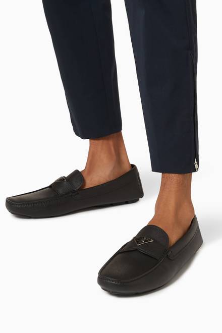 hover state of Triangle Logo Loafers in Saffiano Leather      