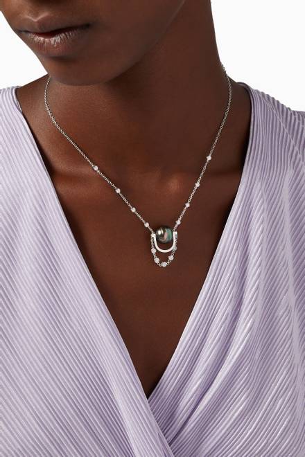 hover state of Entrelace Pearl Necklace with Diamonds in 18kt White Gold     