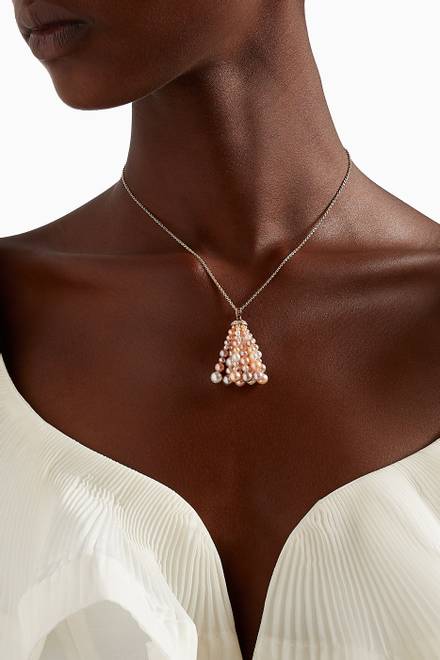 hover state of Bahar Diamond Necklace with Pearls in 18kt Rose Gold, Small
