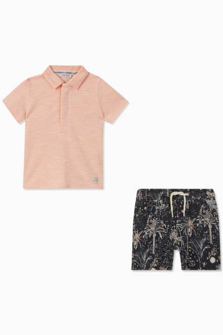 hover state of Polo Shirt and Printed Shorts Set, Set of 2  