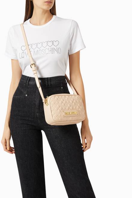 hover state of Quilted Logo Crossbody Bag in Faux Leather