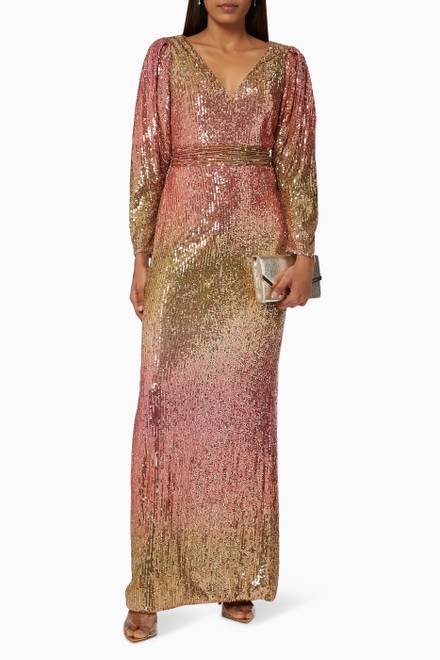 hover state of Adalee Gown in Tropical Ombre Sequin  