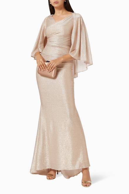 hover state of Cape Mermaid Gown in Metallic Voile  