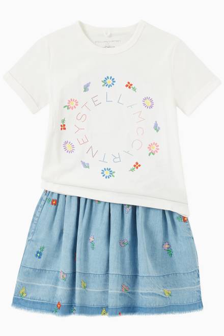 hover state of Embroidered Flowers Denim Skirt  