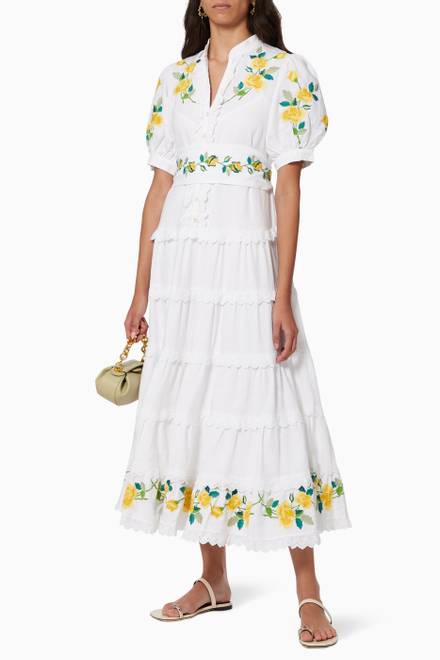 hover state of Rosa Embroidered Midi Dress in Cotton  