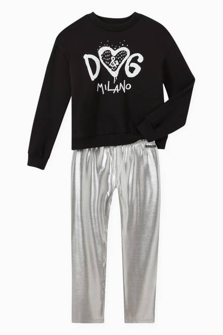 hover state of DG Next Sweatshirt with Bejeweled Graffiti D&G Print in Jersey    